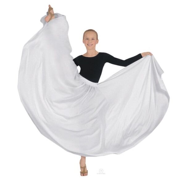 White Maxi lyrical dance circle Skirt pull on poly stretch costume adult SA - Picture 1 of 8